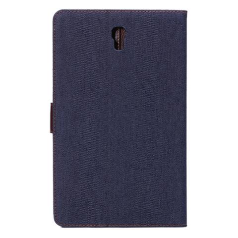 Samsung Galaxy Tab S (SM-T700) 8.4- Denim tekstuuri nahkainen suojakotelo luottokorttipaikalla (tummansininen)
