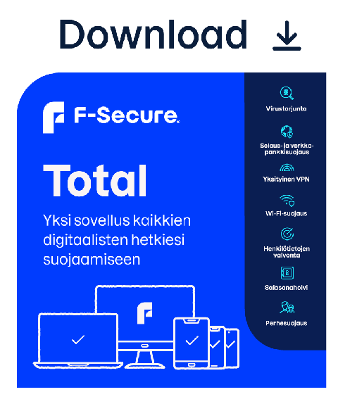 F-Secure Total Tietoturva ja VPN lisenssi, 3 laitteelle / 24 kk
