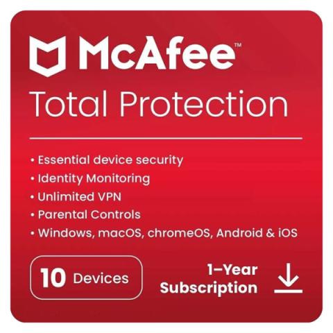 McAfee Total Protection 10 laitetta 12 kk digitaalinen lisenssi – virustorjunta, VPN, salasanojen hallinta ja verkkosuojaus