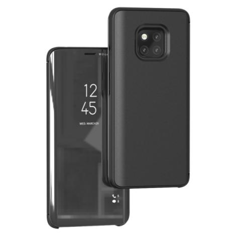 Huawei Mate 20 Pro kiiltävä käännettävä PU-suojakotelo pidikkeellä (Musta)