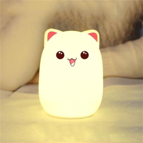 Kissamuotoinen ladattava LED yövalo (Pinkki)