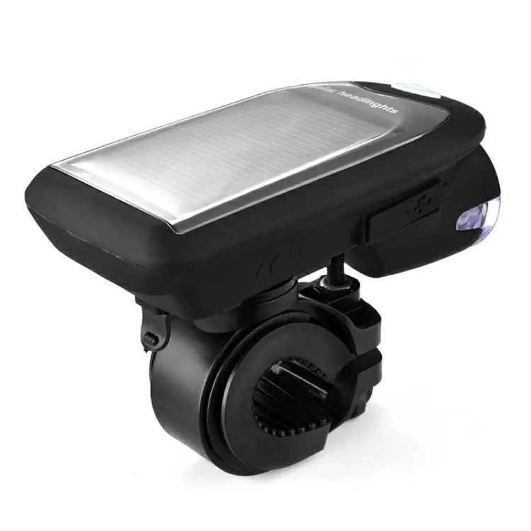 3W 240LM USB:lla + aurinkoenergialla toimiva moottoripyörän / polkupyörän etuvalo (Musta)