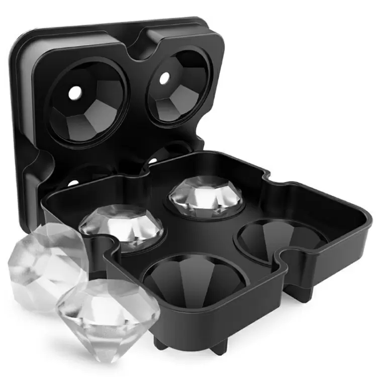 4 Cavity Diamond-muotoinen 3D jääkuutiomuotti slikonialustalla