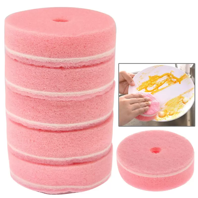 Round Sponge Kitchen Cleaning Brush with Sucker, 5pcs in one packaging, the price is for 5pcs (Pink)
