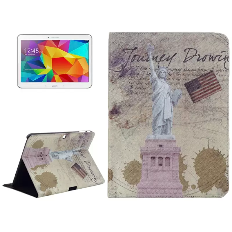 Statue of Liberty Pattern Leather Case with Holder for Samsung Galaxy Tab 4 10.1 / SM-T530