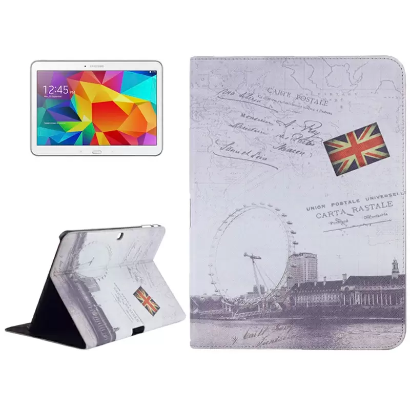 London Eye Pattern Leather Case with Holder for Samsung Galaxy Tab 4 10.1 / SM-T530