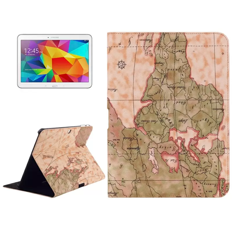 World Map Pattern Flip Leather Case with Holder for Samsung Galaxy Tab 4 10.1 / SM-T530, Random Delivery (Light Yellow)