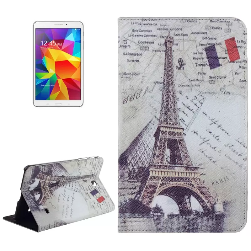 Eiffel Tower Pattern Leather Case with Holder for Samsung Galaxy Tab 4 8.0 / T330
