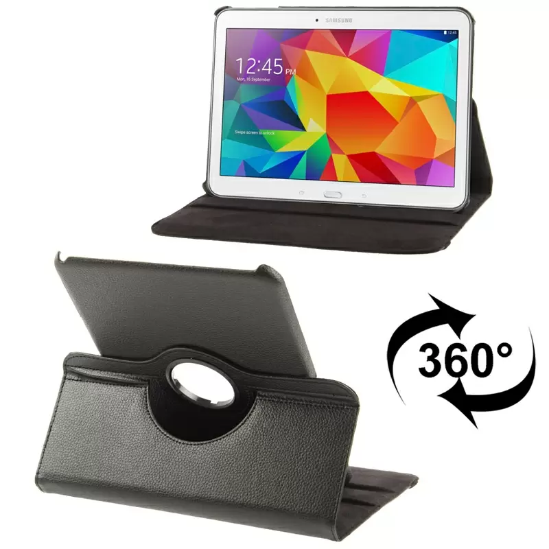 360 Degree Rotatable Litchi Texture Leather Case with 2-angle Viewing Holder for Samsung Galaxy Tab 4 10.1 / SM-T530 (Black)