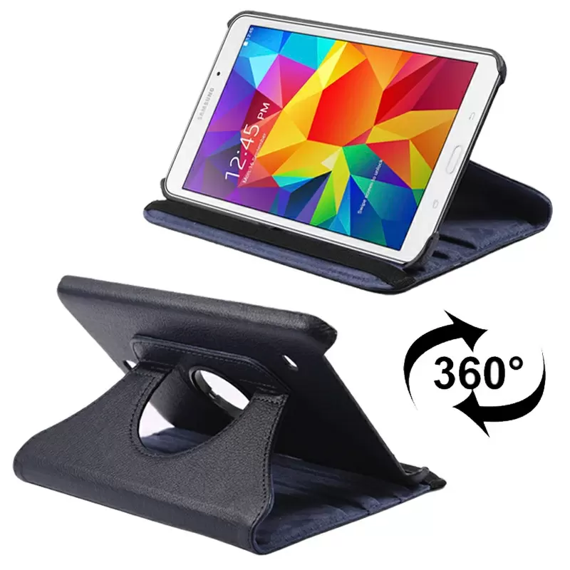 360 Degree Rotatable Litchi Texture Leather Case with 2-angle Viewing Holder for Samsung Galaxy Tab 4 8.0 / SM-T330(Dark Blue)