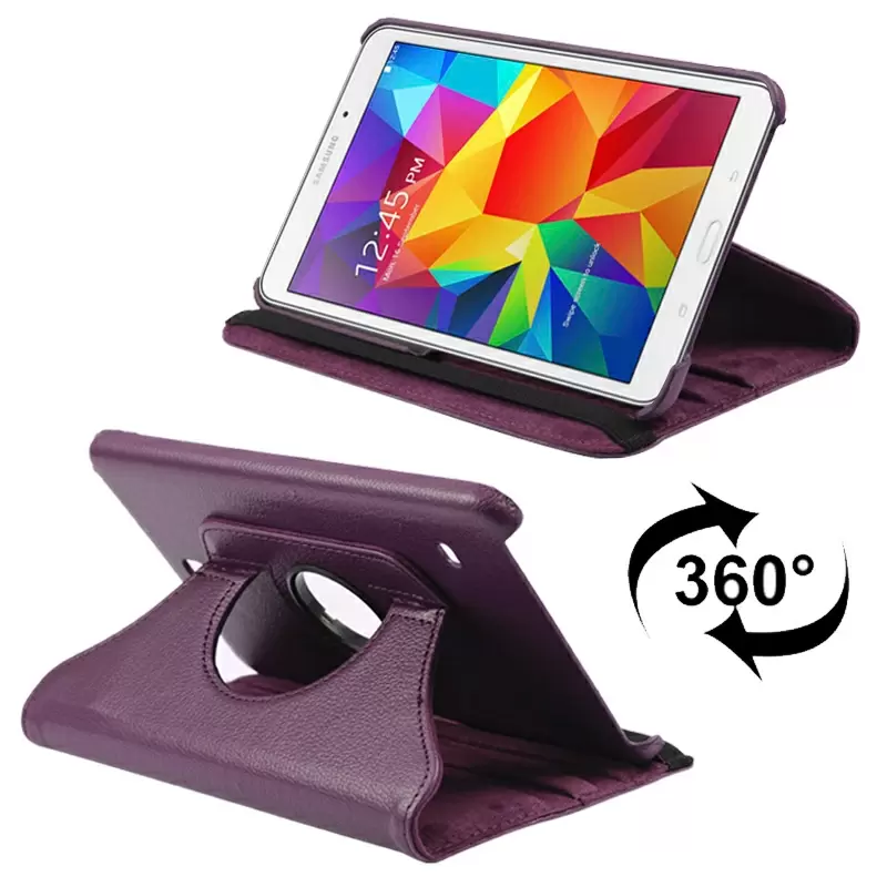 360 Degree Rotatable Litchi Texture Leather Case with 2-angle Viewing Holder for Samsung Galaxy Tab 4 8.0 / SM-T330(Purple)