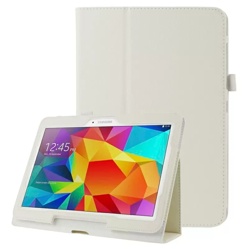 Litchi Texture Flip Leather Case with Holder for Samsung Galaxy Tab 4 10.1 / T530 (White)