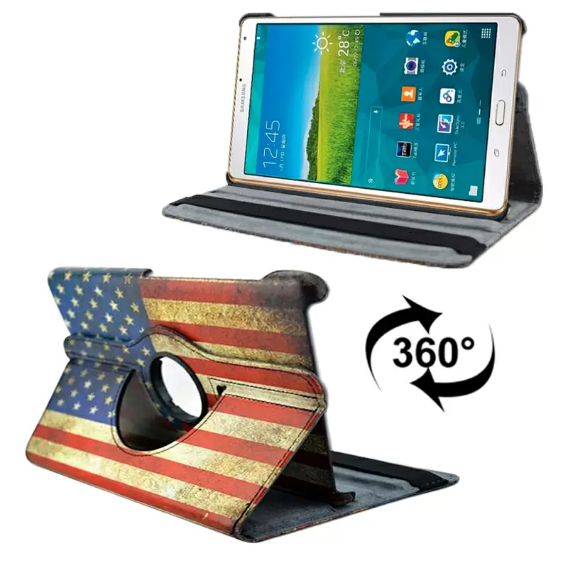 USA Flag Pattern 360Degree Rotation Leather Case with Holder & Sleep / Wake-up Function for Samsung Galaxy Tab S 8.4 / T700