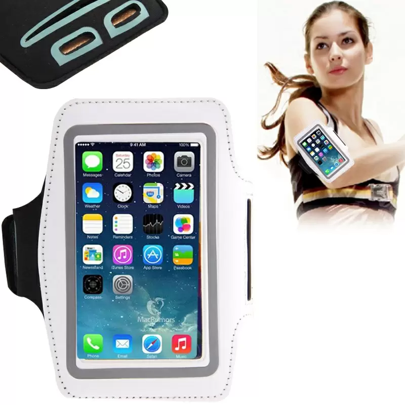 Universal PU Sports Armband Case with Earphone Hole for iPhone 6 / Samsung Galaxy S IV / i9500 / S III / i9300(White)