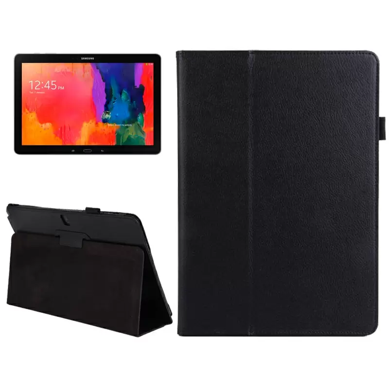 2-folding Litchi Texture Flip Leather Case with Holder for Samsung Galaxy Note & Tab Pro 12.2 / P900 (Black)