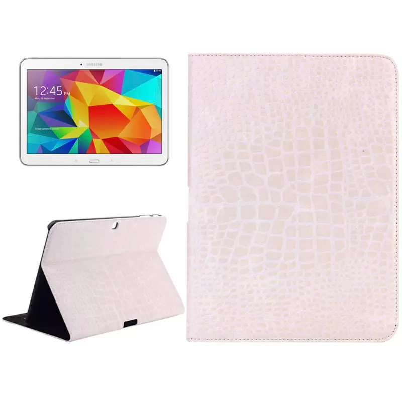Crocodile Texture Leather Case with Holder for Samsung Galaxy Tab 4 10.1 / SM-T530 (White)