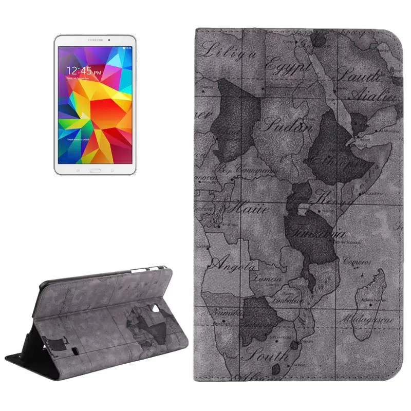 World Map Pattern Flip Leather Case with Holder for Samsung Galaxy Tab 4 8.0 / T330, Random Delivery (Grey)
