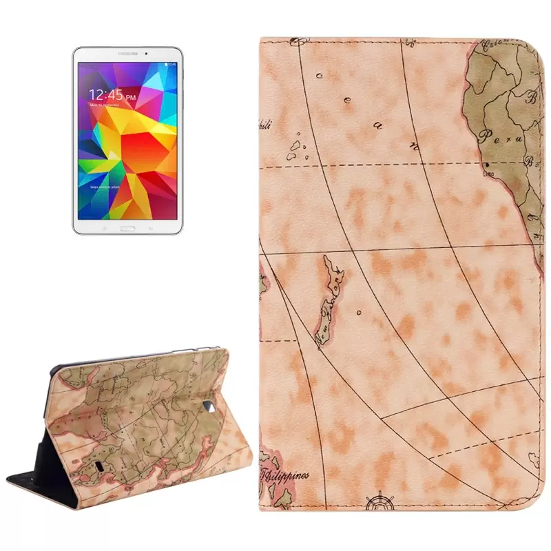 World Map Pattern Flip Leather Case with Holder for Samsung Galaxy Tab 4 8.0 / T330, Random Delivery (Light Yellow)