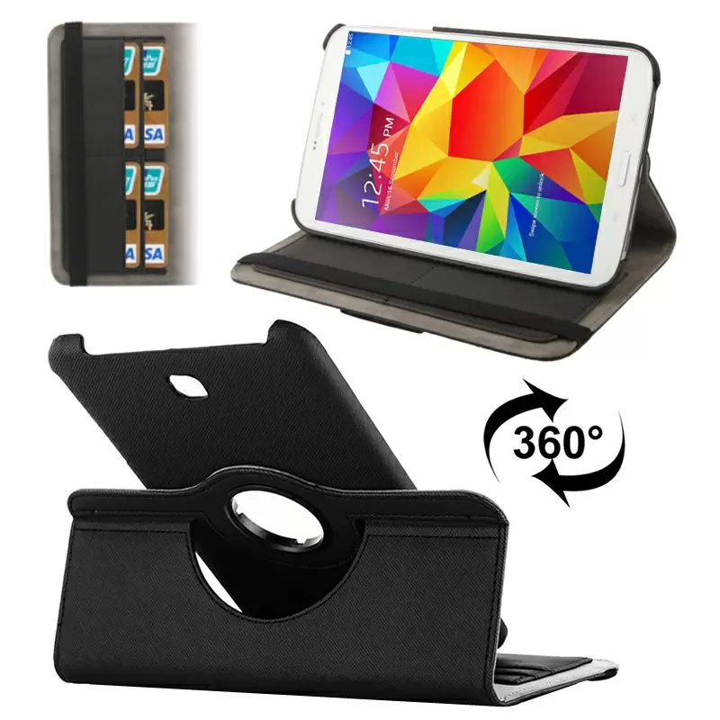 360 Degree Rotatable Denim Texture Leather Case with Credit Card Slots & Holder for Samsung Galaxy Tab 4 8.0 / T330 (Black)