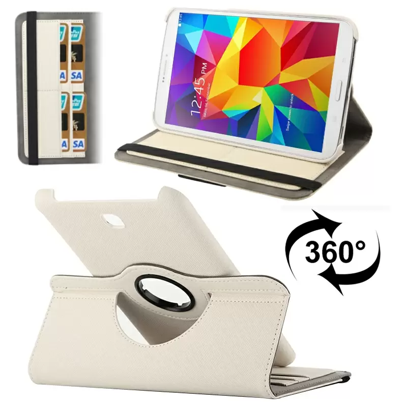 360 Degree Rotatable Denim Texture Leather Case with Credit Card Slots & Holder for Samsung Galaxy Tab 4 8.0 / T330 (White)