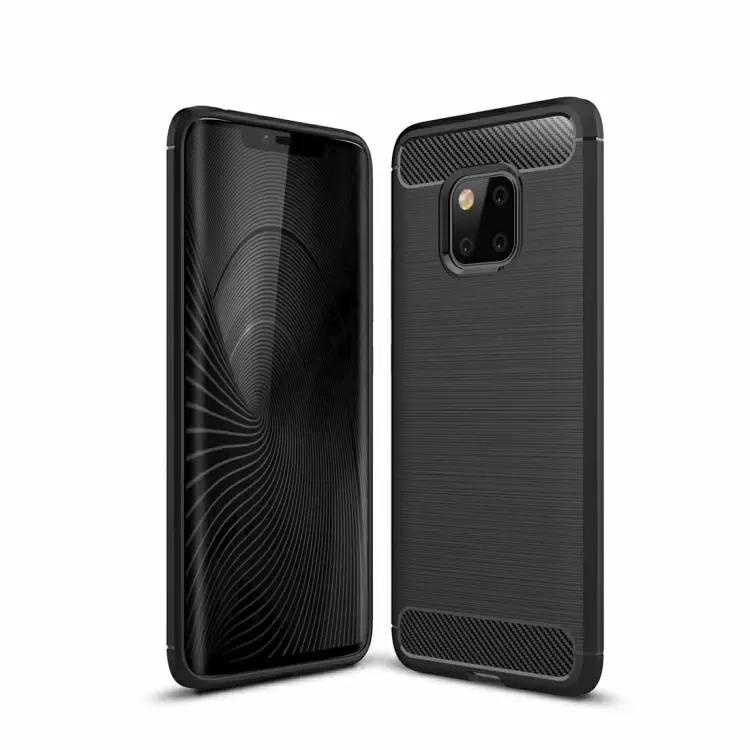 Huawei Mate 20 Pro, iskunkestävä TPU-suojakotelo, harjattu hiilikuitu (Musta)