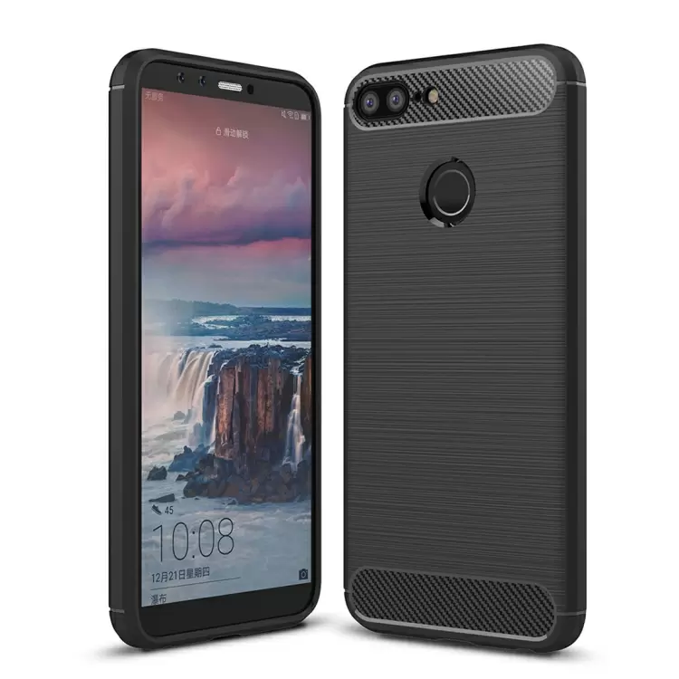 Huawei Honor 9 Lite TPU-takakansi, harjattu hiilikuitu (Musta)