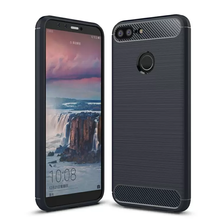 Huawei Honor 9 Lite TPU-takakansi, harjattu hiilikuitu (Tummansininen)