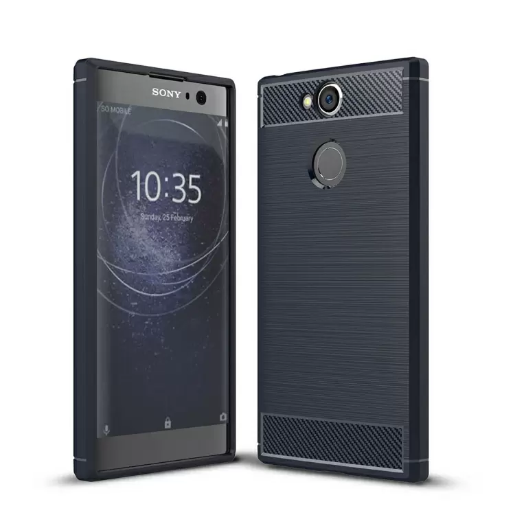Sony Xperia XA2 TPU-suojakansi, harjattu hiilikuitu (Sininen)