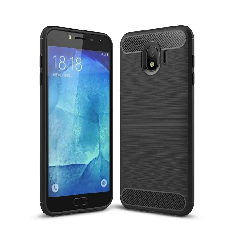 Galaxy J4 2018 TPU-suojakotelo, harjattu hiilikuitu (Musta)
