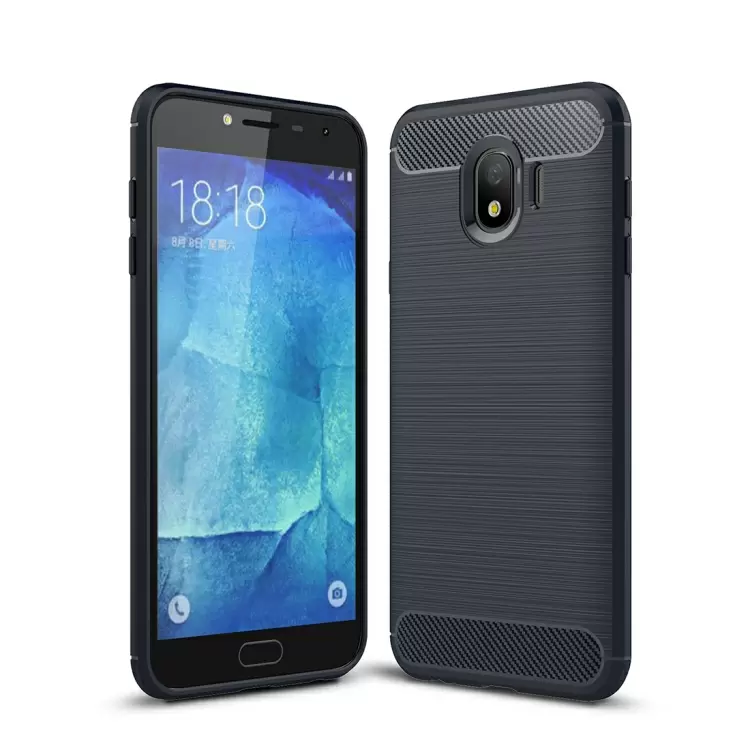 Galaxy J4 2018 TPU-suojakotelo, harjattu hiilikuitu (Tumman sininen)