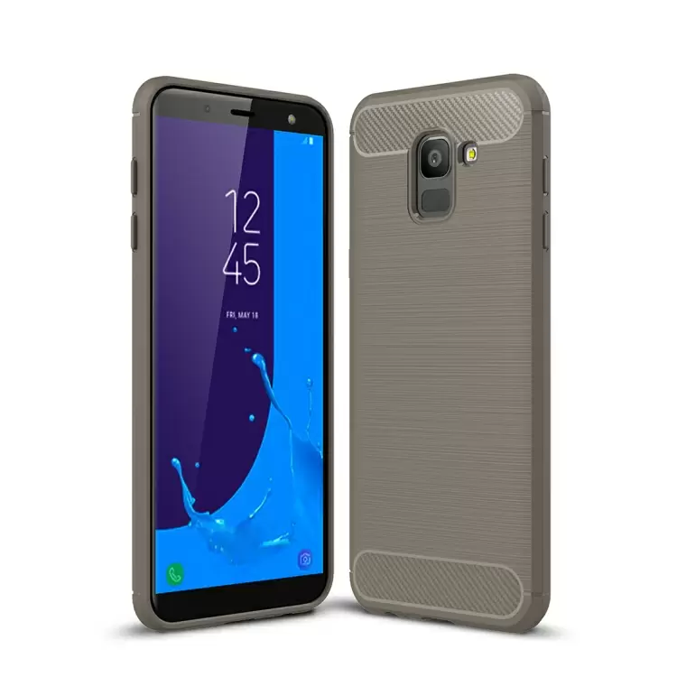 Galaxy J6 2018 TPU-suojakotelo, harjattu hiilikuitu (EU-versio) (Harmaa)