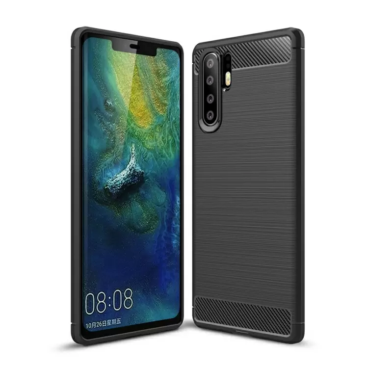 Harjattu hiilikuitu suojakotelo Huawei P30 Pro: lle (musta)