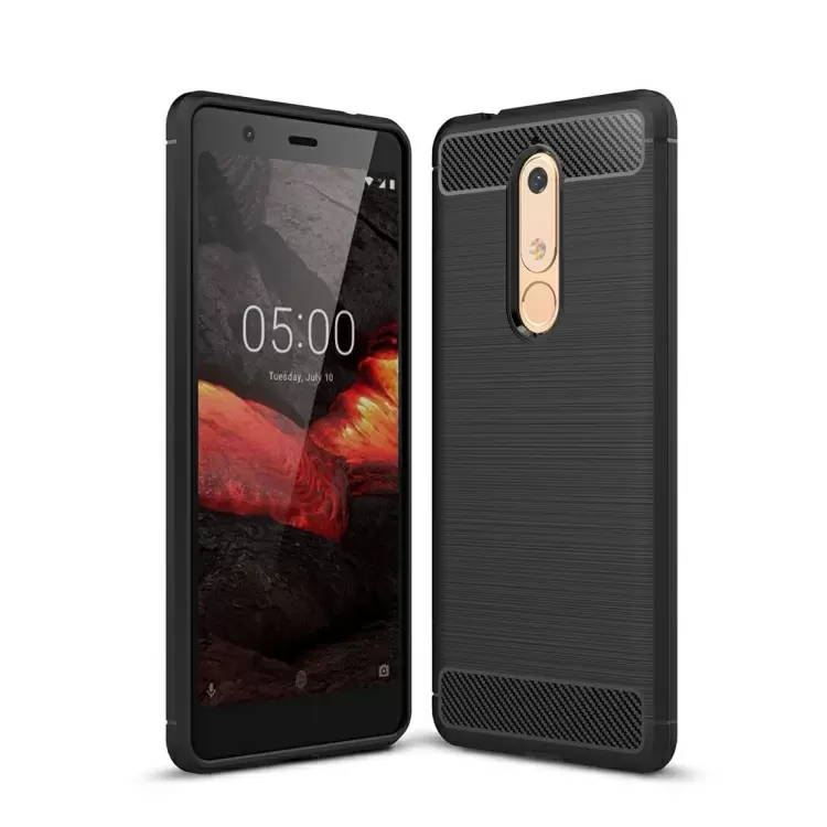 Nokia 5.1 TPU-suojakotelo, harjattu hiilikuitu (Musta)