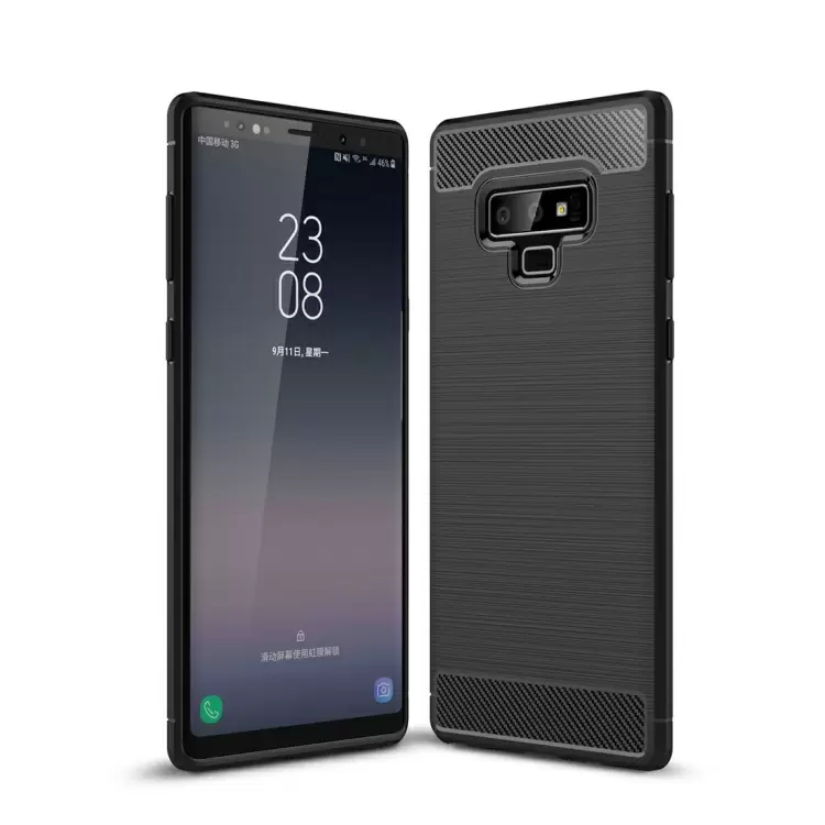 Galaxy Note 9 iskunkestävä TPU-kotelo, harjattu hiilikuitu (Musta)