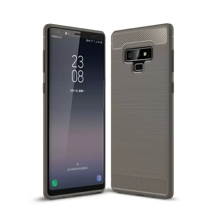 Galaxy Note 9 iskunkestävä TPU-kotelo, harjattu hiilikuitu (Harmaa)