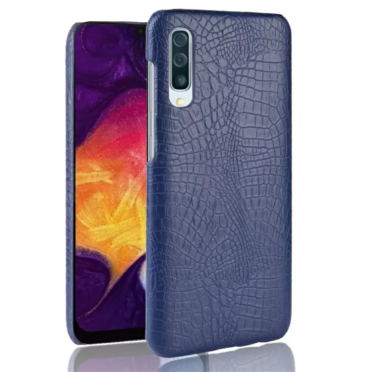 Samsung Galaxy A50 PC + PU-kotelo, krokotiilikuvio (Sininen)