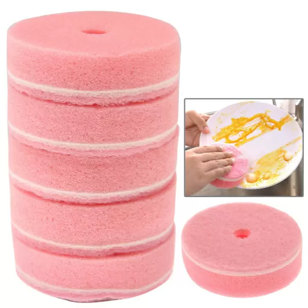 Round Sponge Kitchen Cleaning Brush with Sucker, 5pcs in one packaging, the price is for 5pcs (Pink)