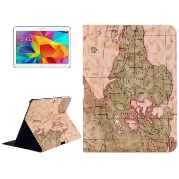 World Map Pattern Flip Leather Case with Holder for Samsung Galaxy Tab 4 10.1 / SM-T530, Random Delivery (Light Yellow)