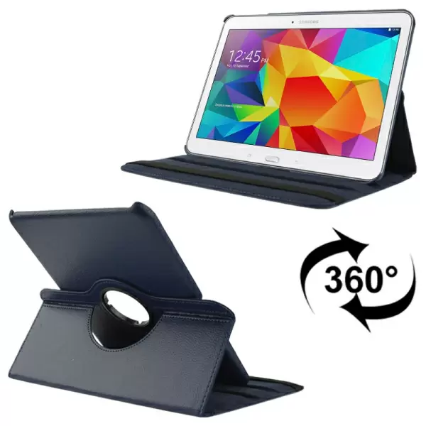 360 Degree Rotatable Litchi Texture Leather Case with 2-angle Viewing Holder for Samsung Galaxy Tab 4 10.1 / SM-T530 (Dark Blue)