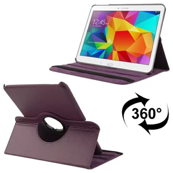 360 Degree Rotatable Litchi Texture Leather Case with 2-angle Viewing Holder for Samsung Galaxy Tab 4 10.1 / SM-T530 (Purple)