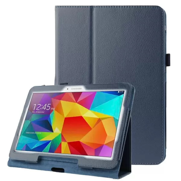 Litchi Texture Flip Leather Case with Holder for Samsung Galaxy Tab 4 10.1 / T530 (Dark Blue)
