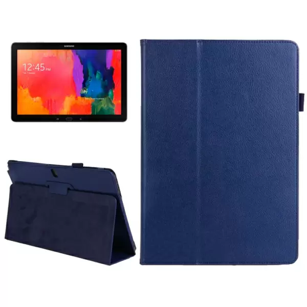 2-folding Litchi Texture Flip Leather Case with Holder for Samsung Galaxy Note & Tab Pro 12.2 / P900 (Blue)