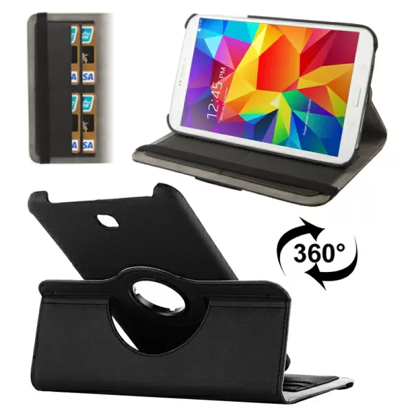 360 Degree Rotatable Denim Texture Leather Case with Credit Card Slots & Holder for Samsung Galaxy Tab 4 8.0 / T330 (Black)