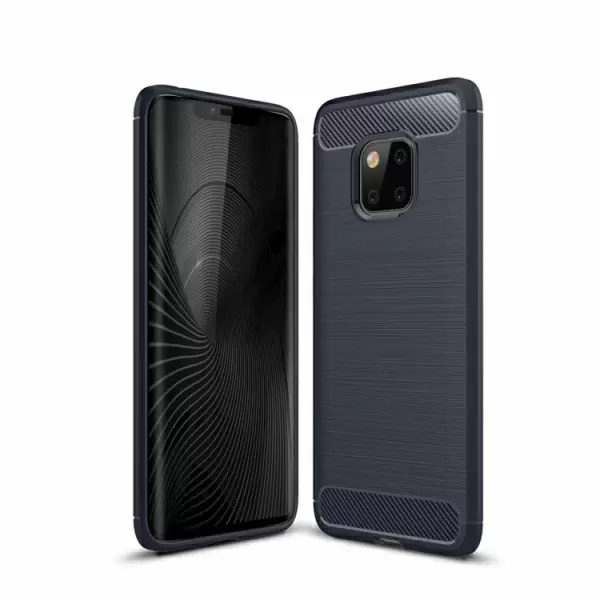 Huawei Mate 20 Pro, iskunkestävä TPU-suojakotelo, harjattu hiilikuitu (Tummansininen)