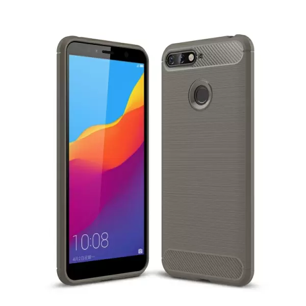 Huawei Honor 71 / Y6 2018 iskunkestävä TPU-suojakotelo, harjattu hiilikuitu (Harmaa)