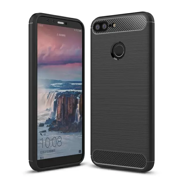 Huawei Honor 9 Lite TPU-takakansi, harjattu hiilikuitu (Musta)
