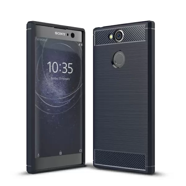 Sony Xperia XA2 TPU-suojakansi, harjattu hiilikuitu (Sininen)