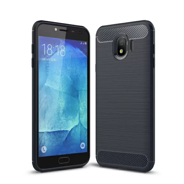 Galaxy J4 2018 TPU-suojakotelo, harjattu hiilikuitu (Tumman sininen)