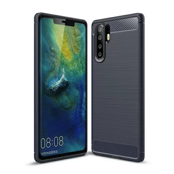 Harjattu hiilikuitu suojakotelo Huawei P30 Pro: lle (sininen)