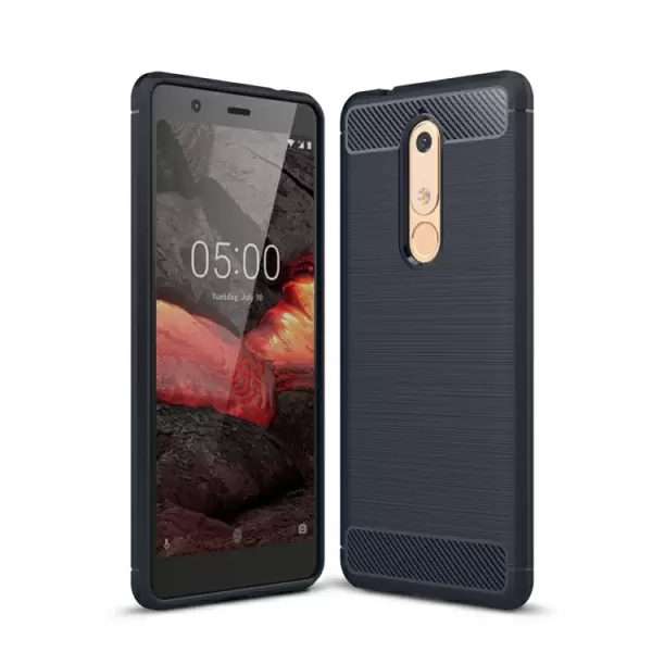 Nokia 5.1 TPU-suojakotelo, harjattu hiilikuitu (Sininen)